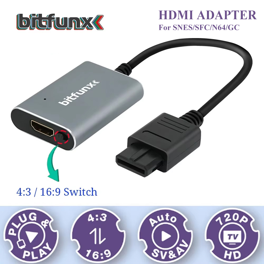 Retro Gaming Emulator - Adaptador Bitfunx 720P Svideo/AV a HDMI,